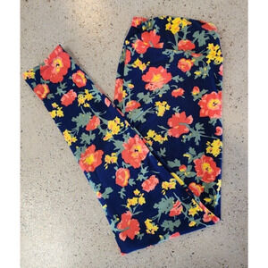 LuLaRoe TC Leggings - "Navy Flowery" CUTE! - Buttery Soft - Wide Waistband